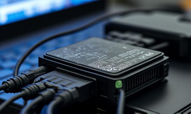 Close up of an Engine Control Unit being connected to a laptop